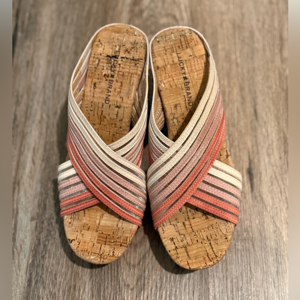 Lucky Brand Mykayla Cork Wedge Sandals Women’s Size 7